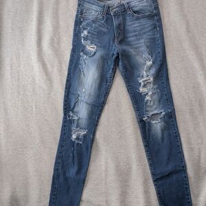 Flying Monkey Distressed Mid-Dark Blue Skinny Jeans